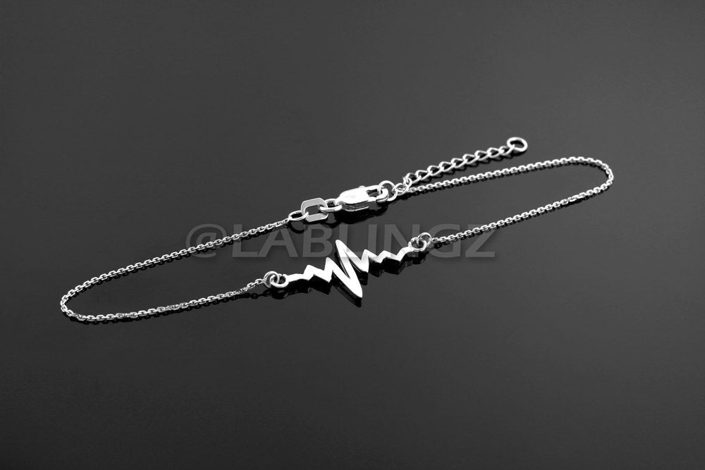 14K White Gold Heartbeat EKG Pulse Bracelet Karma Blingz