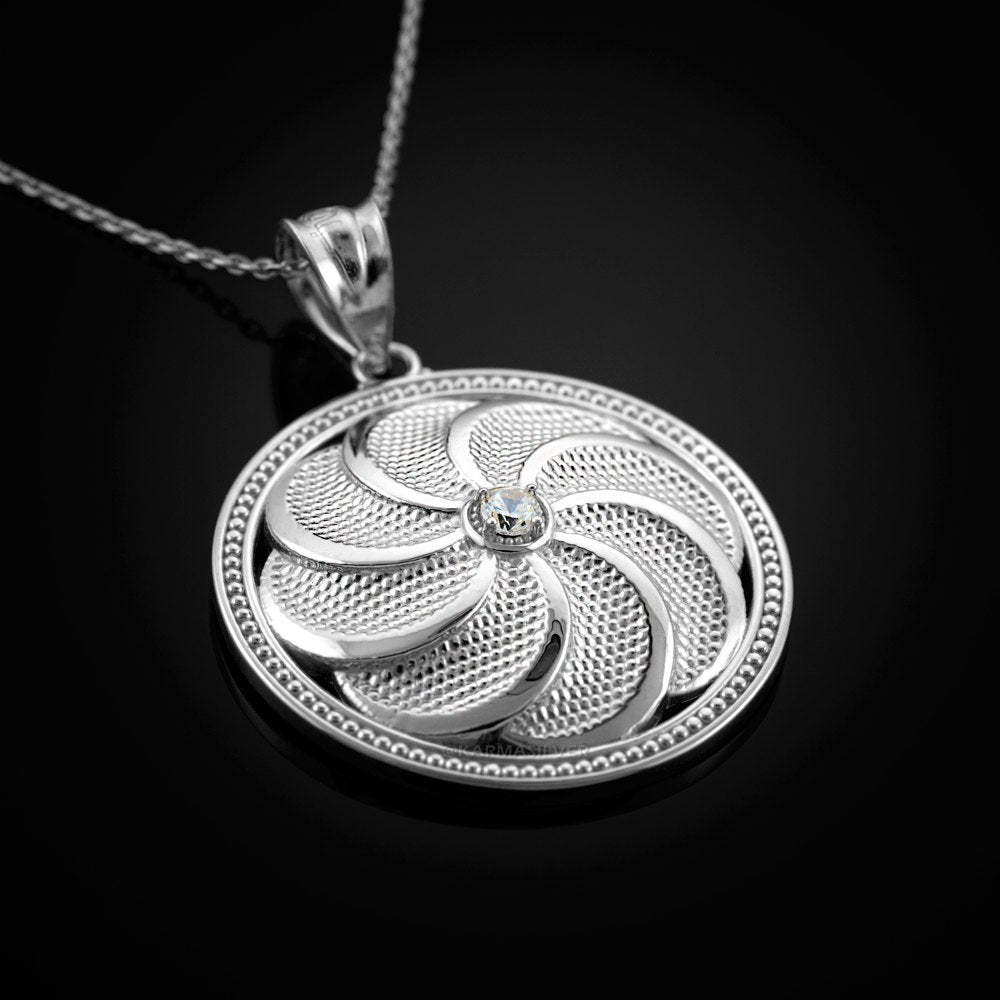 Sterling Silver Armenian Eternity Shield CZ Pendant Necklace