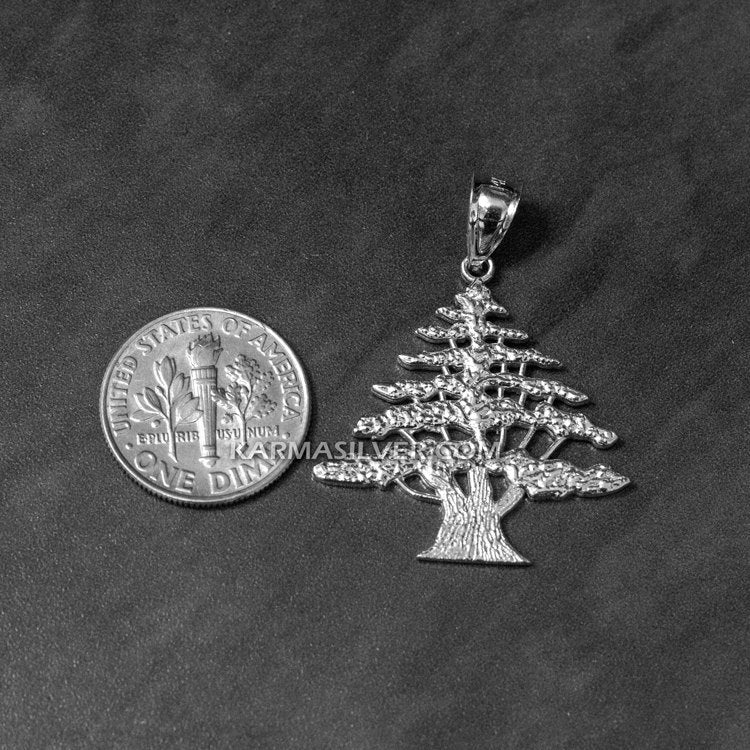 Sterling Silver Lebanon Cedar Tree Pendant Necklace - Midsize Unisex Lebanese Pendant FDJ