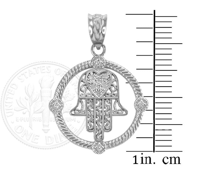 Gold Filigree Hamsa Diamond Pendant Necklace (10k, 14k, yellow, white, rose gold) Karma Blingz