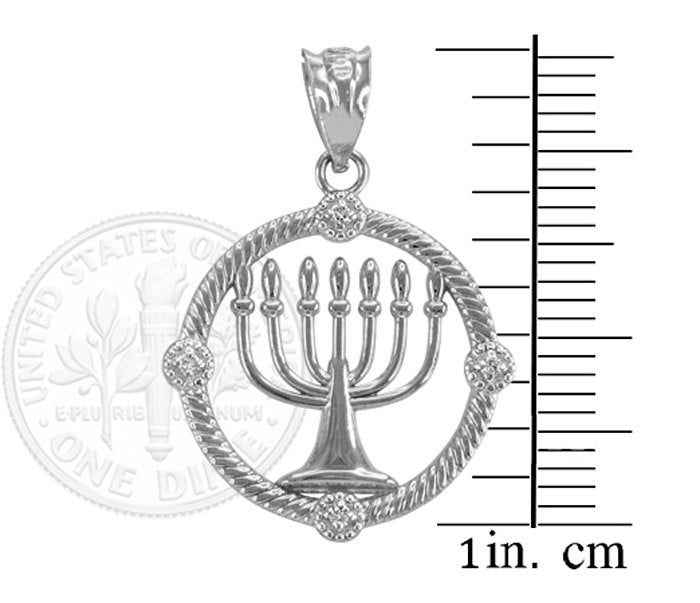 Gold Shabbat Menorah Hebrew Diamond Pendant Necklace (10k, 14k, yellow, white, rose gold) Karma Blingz