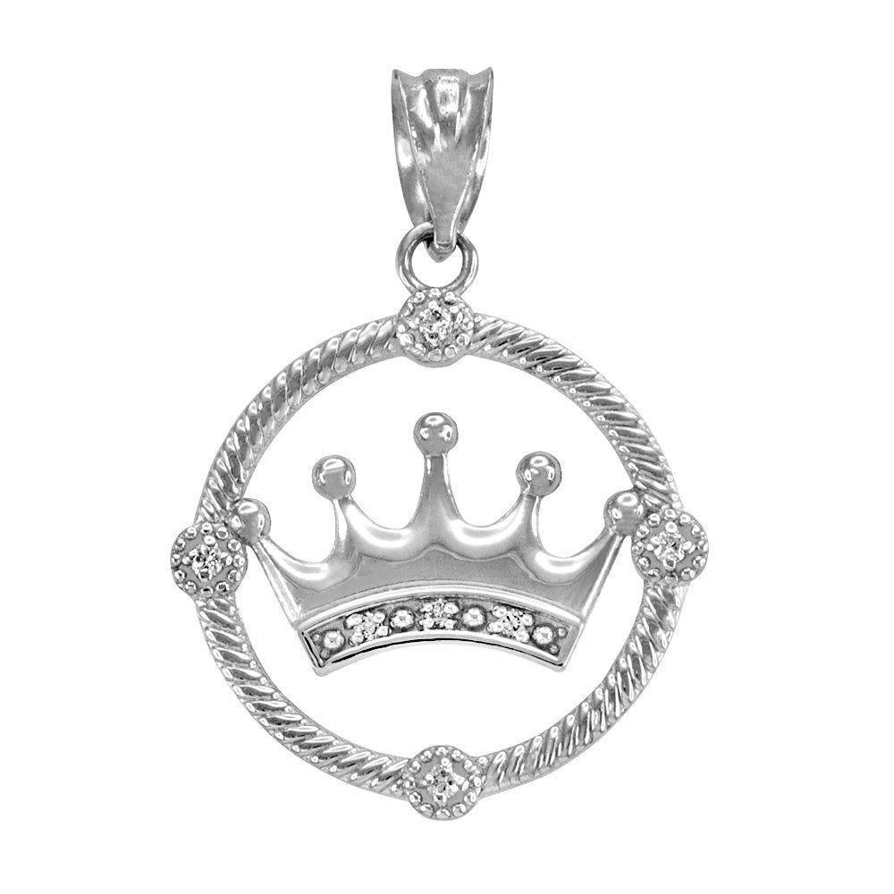 Gold Quinceanera Crown Diamond Pendant Necklace (10k, 14k, yellow, white, rose gold) Karma Blingz