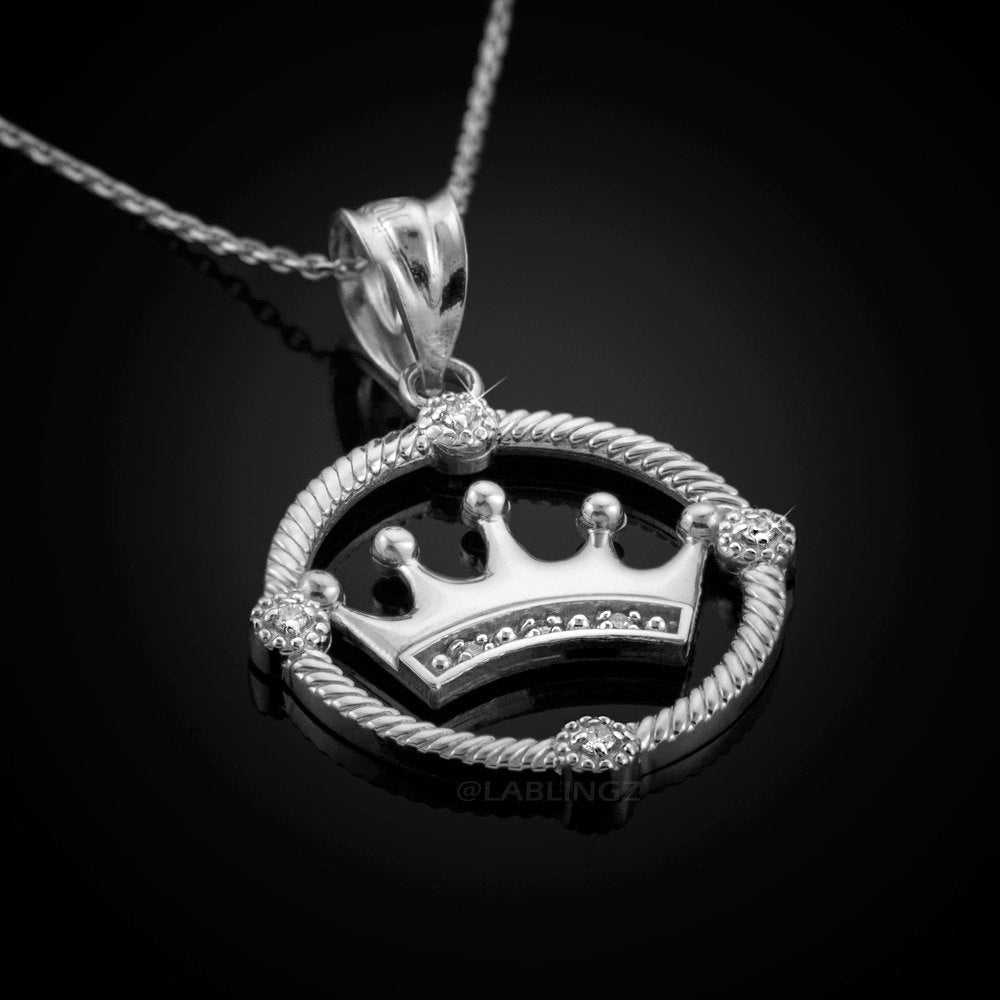 Gold Quinceanera Crown Diamond Pendant Necklace (10k, 14k, yellow, white, rose gold) Karma Blingz