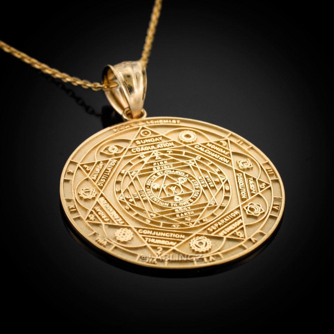 Gold Om 7 Chakras Calendar Yoga Meditation Necklace (yellow, white, rose gold) Karma Blingz