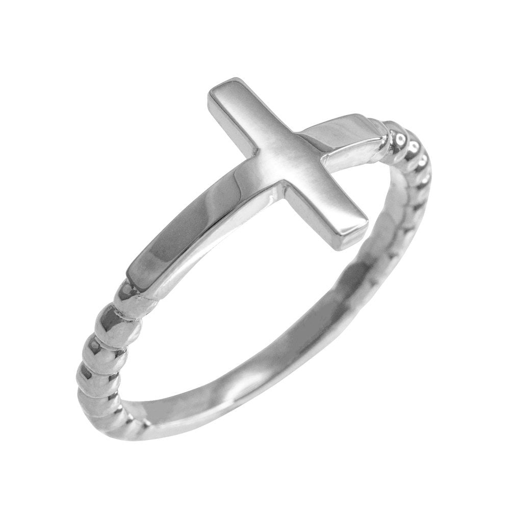 Polished Sterling Silver Sideways Cross Ladies Ring Karma Blingz