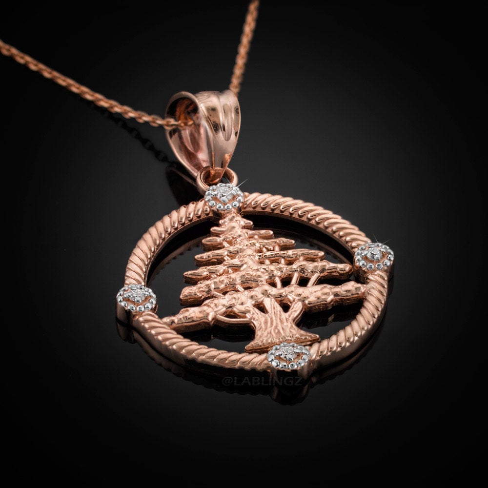 Gold Cedar Tree of Lebanon Diamond Pendant Necklace (10k, 14k, yellow, white, rose gold) Karma Blingz