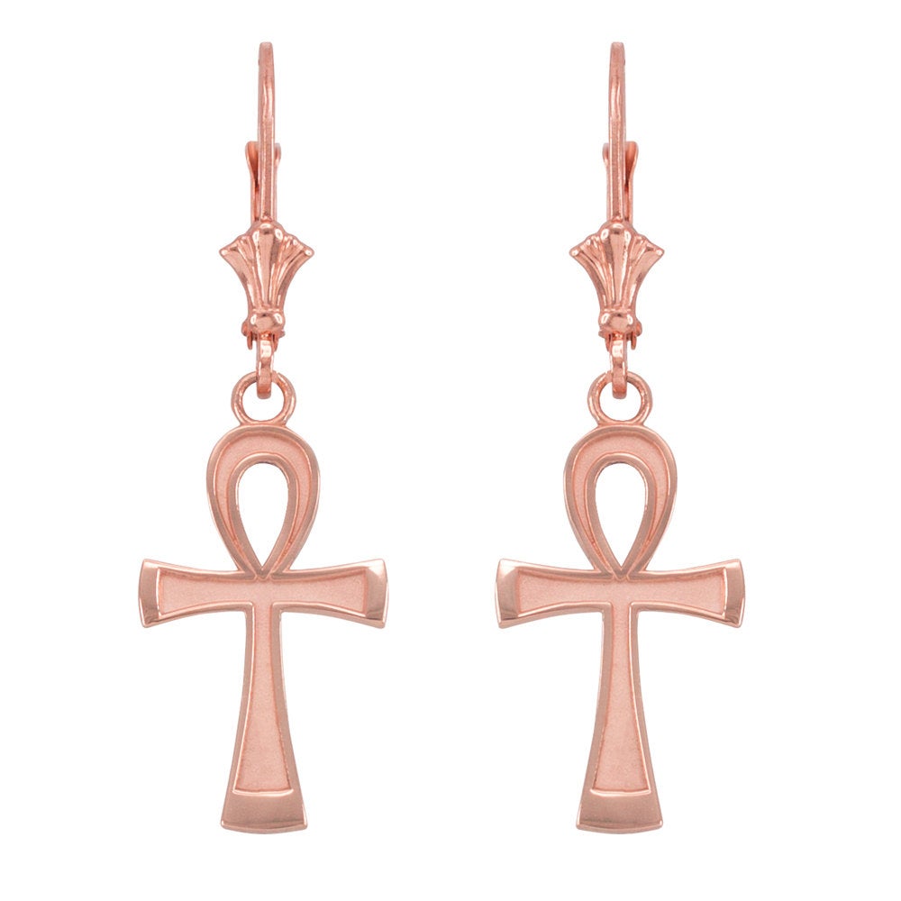 14K Gold Egyptian Ankh Cross Earrings (yellow, white, rose gold) Karma Blingz
