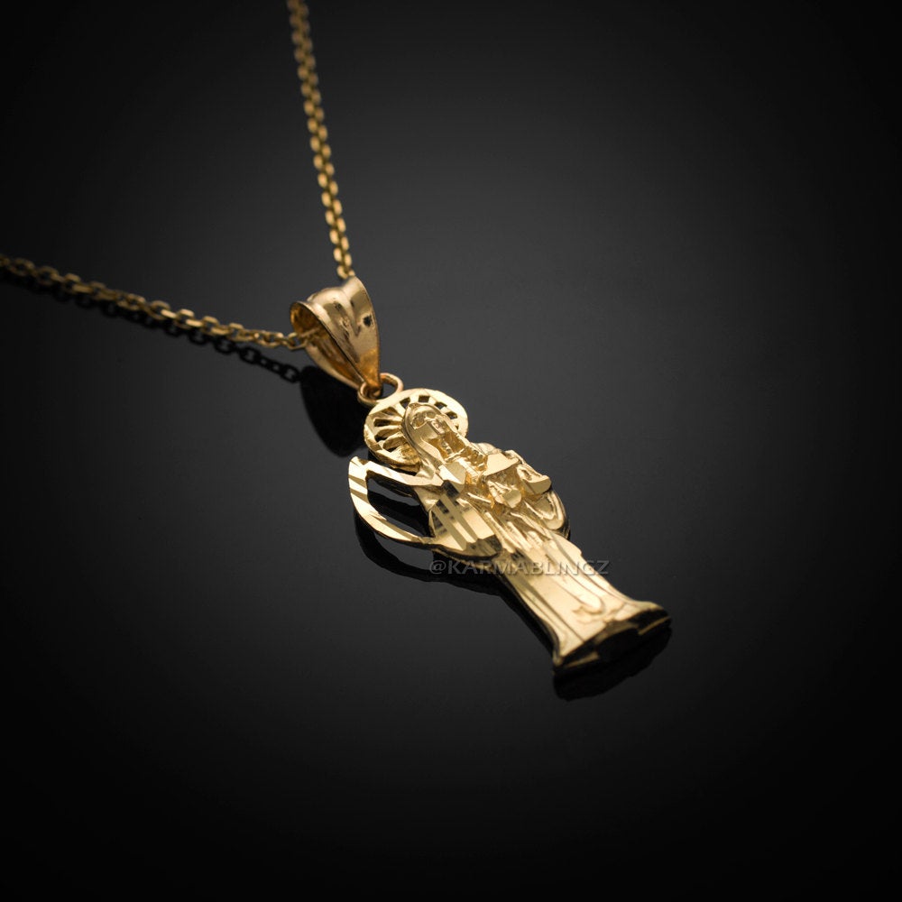 Gold Santa Muerte Charm Necklace (10k, 14k, yellow, white, rose gold) Karma Blingz