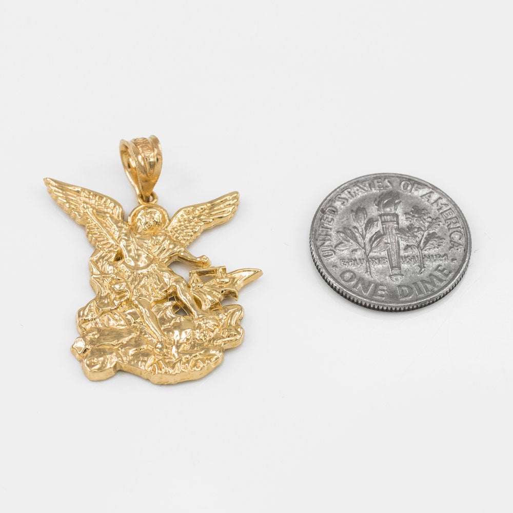 Gold Saint Michael Pendant Necklace (yellow, white, rose gold) Karma Blingz