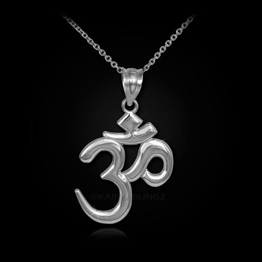 Sterling Silver Om (Aum) Yoga Charm Pendant Necklace Karma Blingz