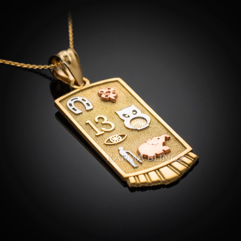 Gold Lucky Charm Good Luck Symbols Talisman Pendant Necklace (10k, 14k) Karma Blingz