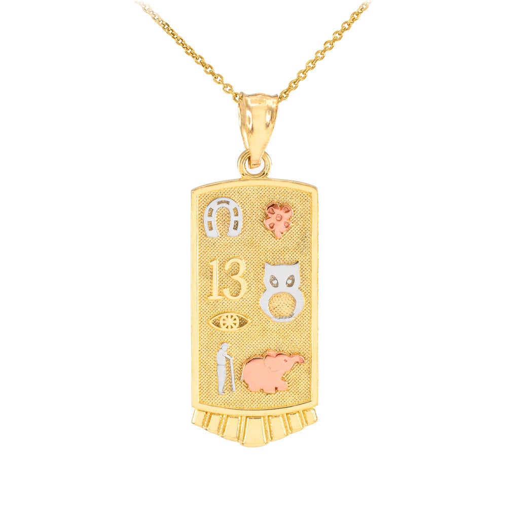 Gold Lucky Charm Good Luck Symbols Talisman Pendant Necklace (10k, 14k) Karma Blingz