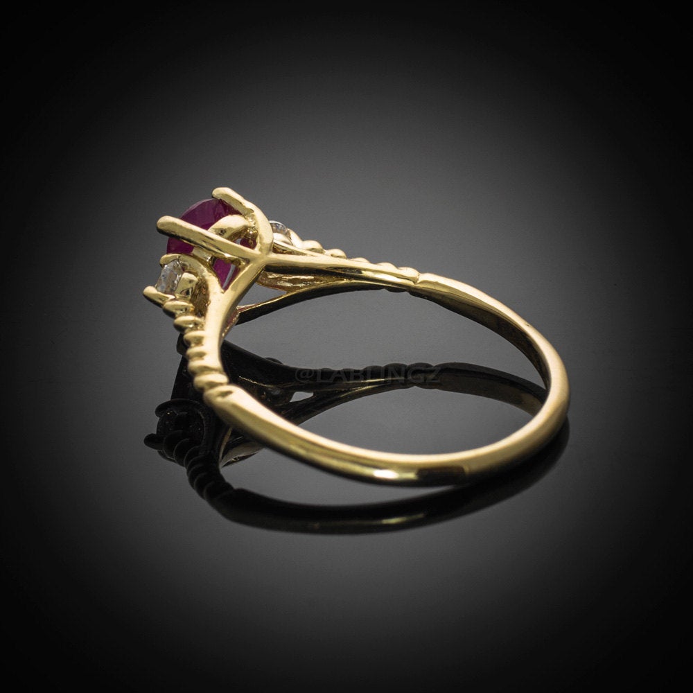 Gold Ruby w/ White Topaz Stackable Promise Ring (yellow, white, rose gold) Karma Blingz