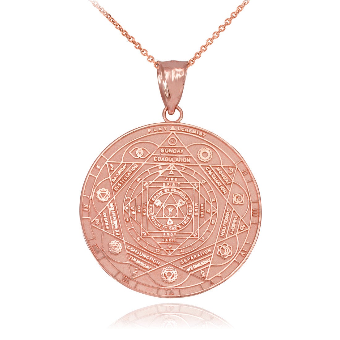 Gold Om 7 Chakras Calendar Yoga Meditation Necklace (yellow, white, rose gold) Karma Blingz