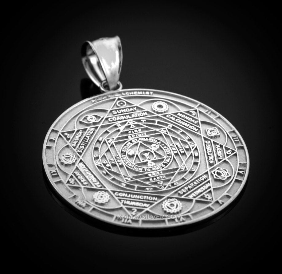 Sterling Silver Om 7 Chakra Calendar Yoga Meditation Pendant (S/M) Karma Blingz