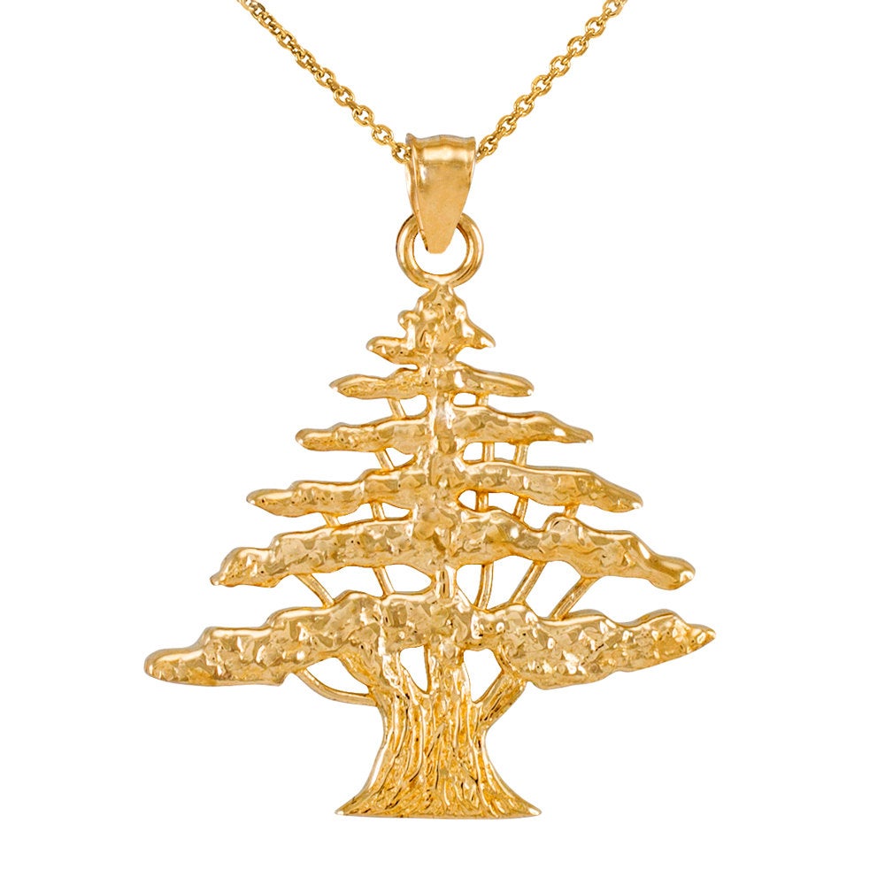 Gold Cedar Tree of Lebanon Pendant Necklace (10k, 14k, yellow, white, rose gold) Karma Blingz