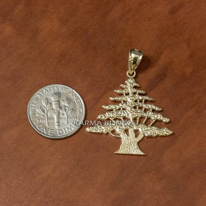 Gold Cedar Tree of Lebanon Pendant Necklace (10k, 14k, yellow, white, rose gold) Karma Blingz