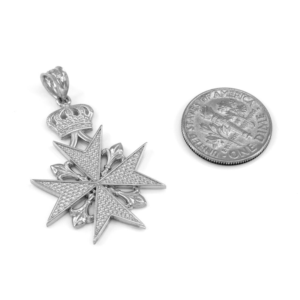 Sterling Silver Fleur-de-Lis Imperial Maltese Cross Pendant Necklace Karma Blingz