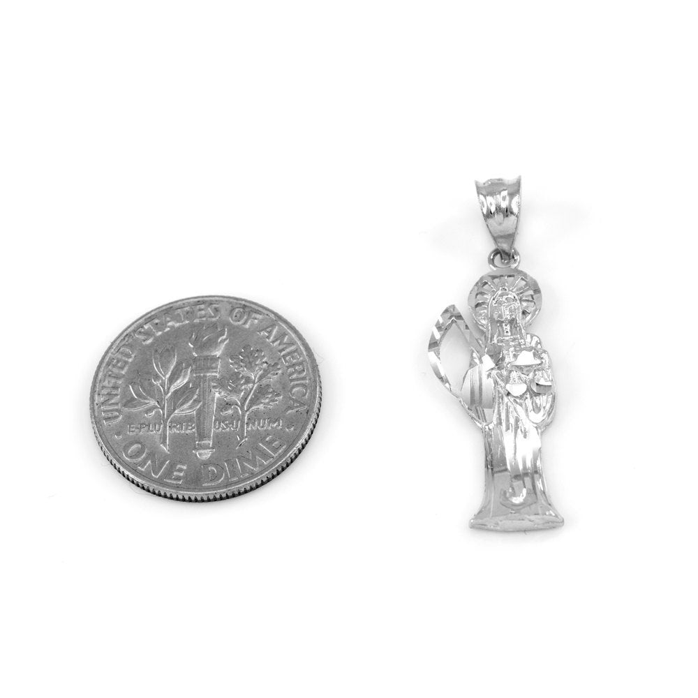 Gold Santa Muerte Charm Necklace (10k, 14k, yellow, white, rose gold) Karma Blingz