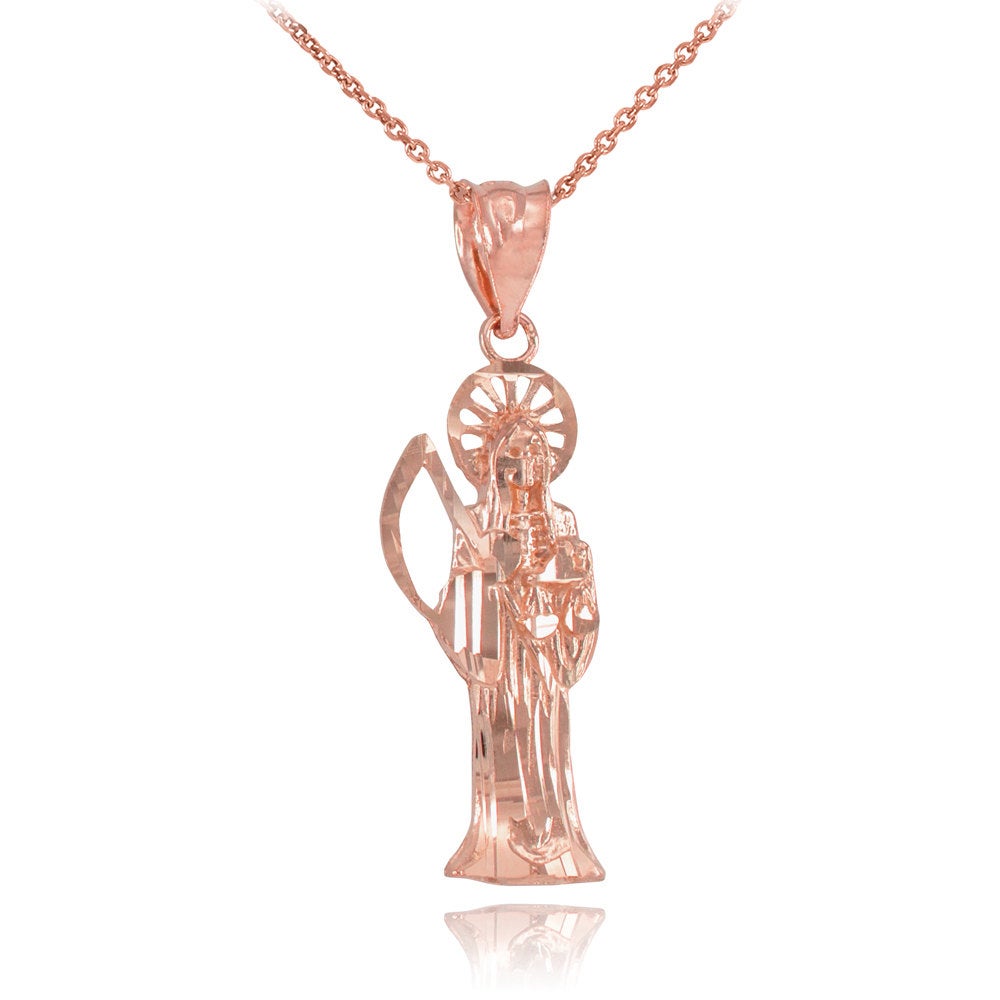 Gold Santa Muerte Charm Necklace (10k, 14k, yellow, white, rose gold) Karma Blingz