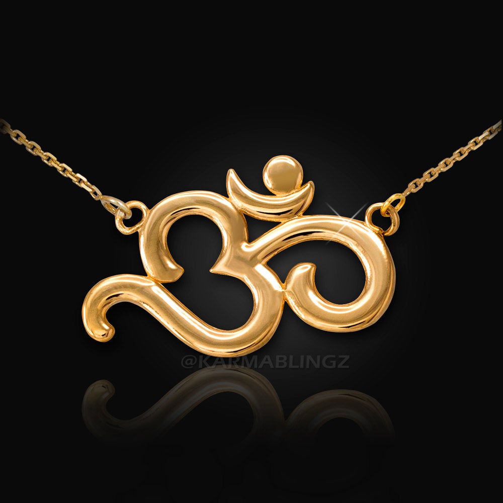 14K Gold Om Necklace (yellow, white, rose gold) Karma Blingz