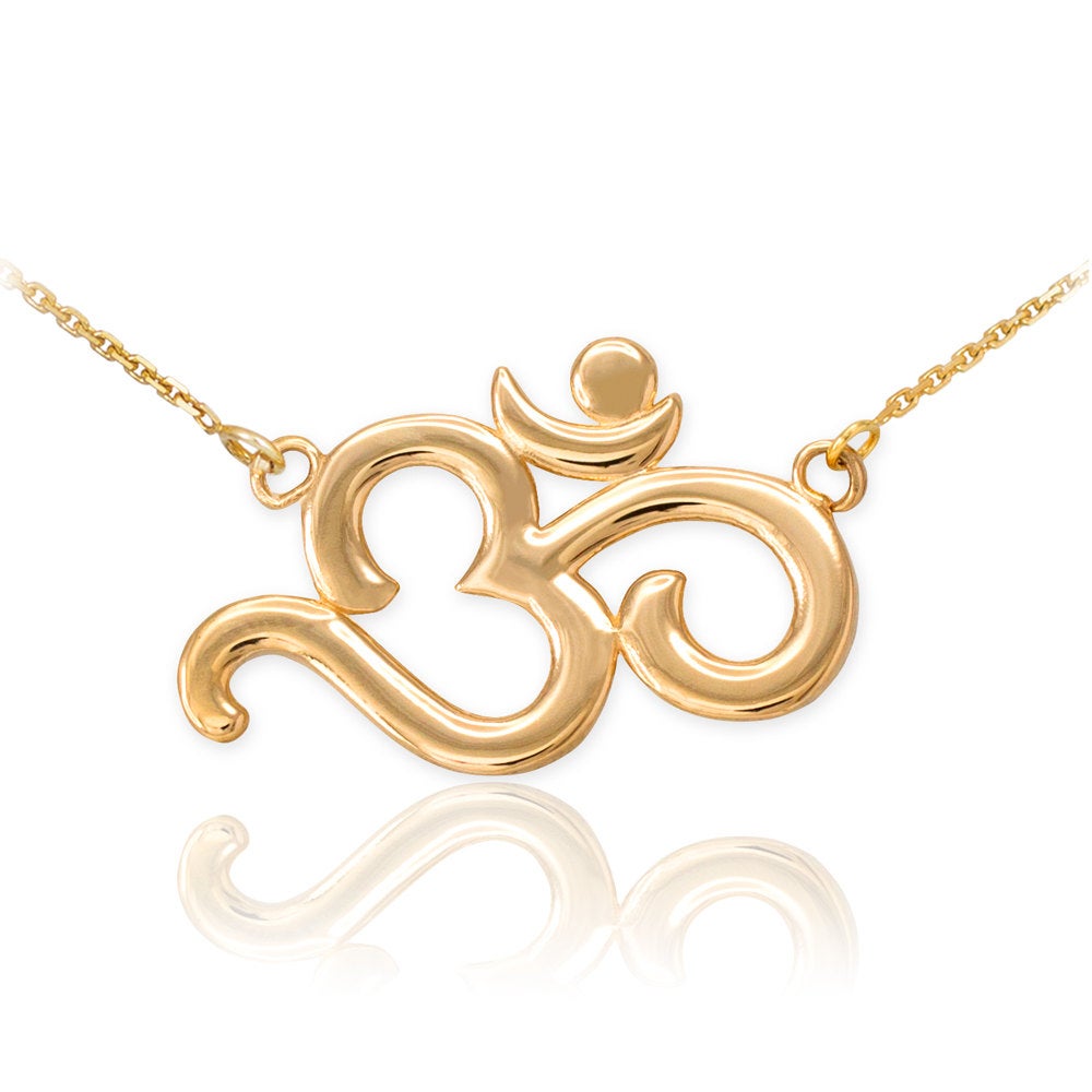 14K Gold Om Necklace (yellow, white, rose gold) Karma Blingz