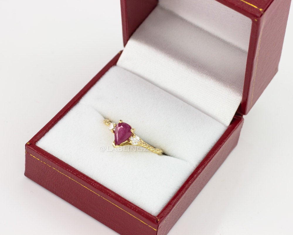 Gold Ruby w/ White Topaz Stackable Promise Ring (yellow, white, rose gold) Karma Blingz