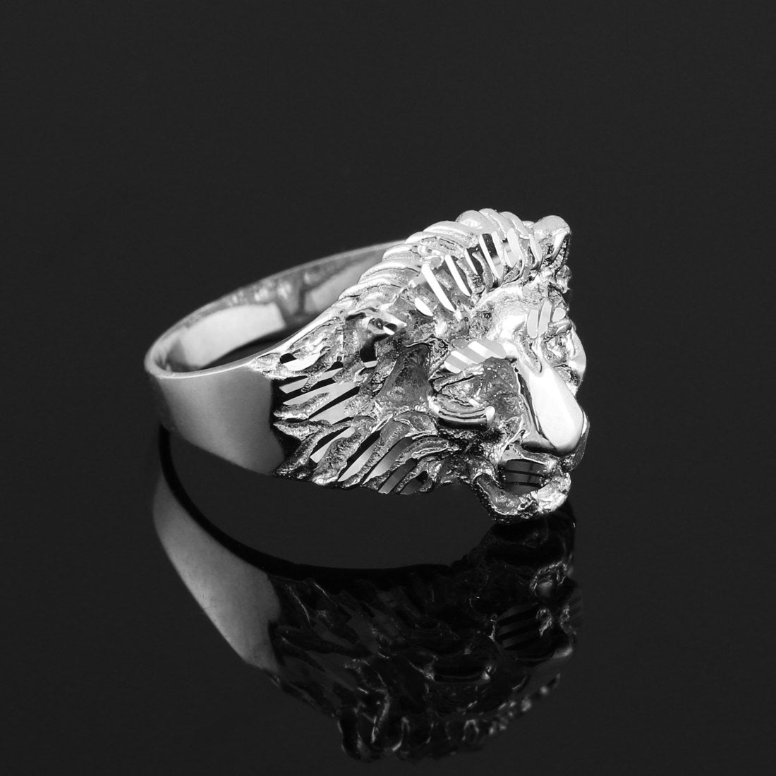 Sterling Silver Lion Ring - Silver Lion Head Unisex Ring - Leo Ring Karma Blingz