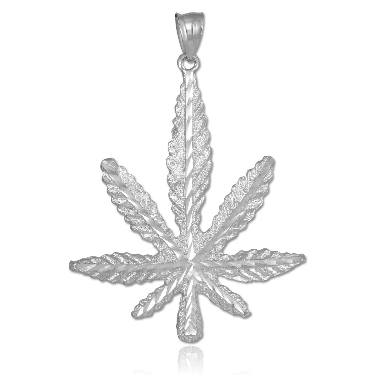 Sterling Silver Marijuana Weed Leaf Cannabis Mens Hip-Hop Pendant Karma Blingz