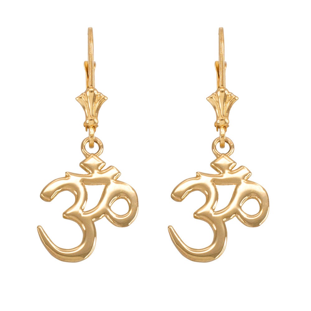 14K Gold Om (Aum) Yoga Earrings (yellow, white, rose gold) Karma Blingz