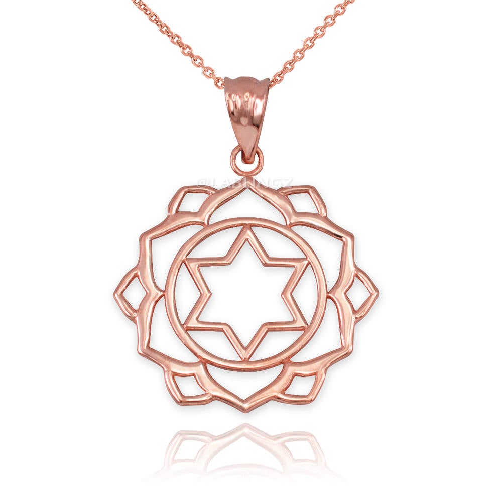 Gold Anahata (Love) Chakra Yoga Lotus Pendant Necklace (yellow, white, rose gold, 10k, 14k) Karma Blingz
