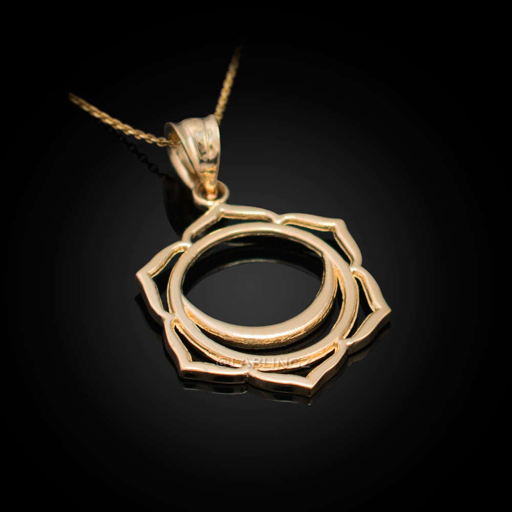 Gold Svadhishthana (Creativity) Chakra Yoga Lotus Pendant Necklace (yellow, white, rose gold, 10k, 14k) Karma Blingz