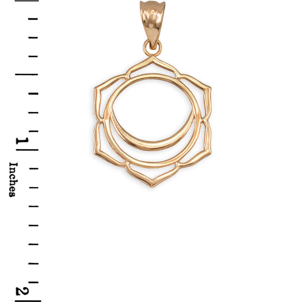 Gold Svadhishthana (Creativity) Chakra Yoga Lotus Pendant Necklace (yellow, white, rose gold, 10k, 14k) Karma Blingz