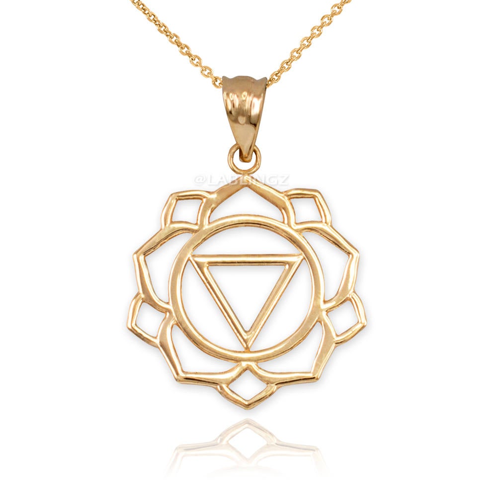 Gold Manipura (Confidence) Chakra Yoga Lotus Pendant Necklace (yellow, white, rose gold, 10k, 14k) Karma Blingz