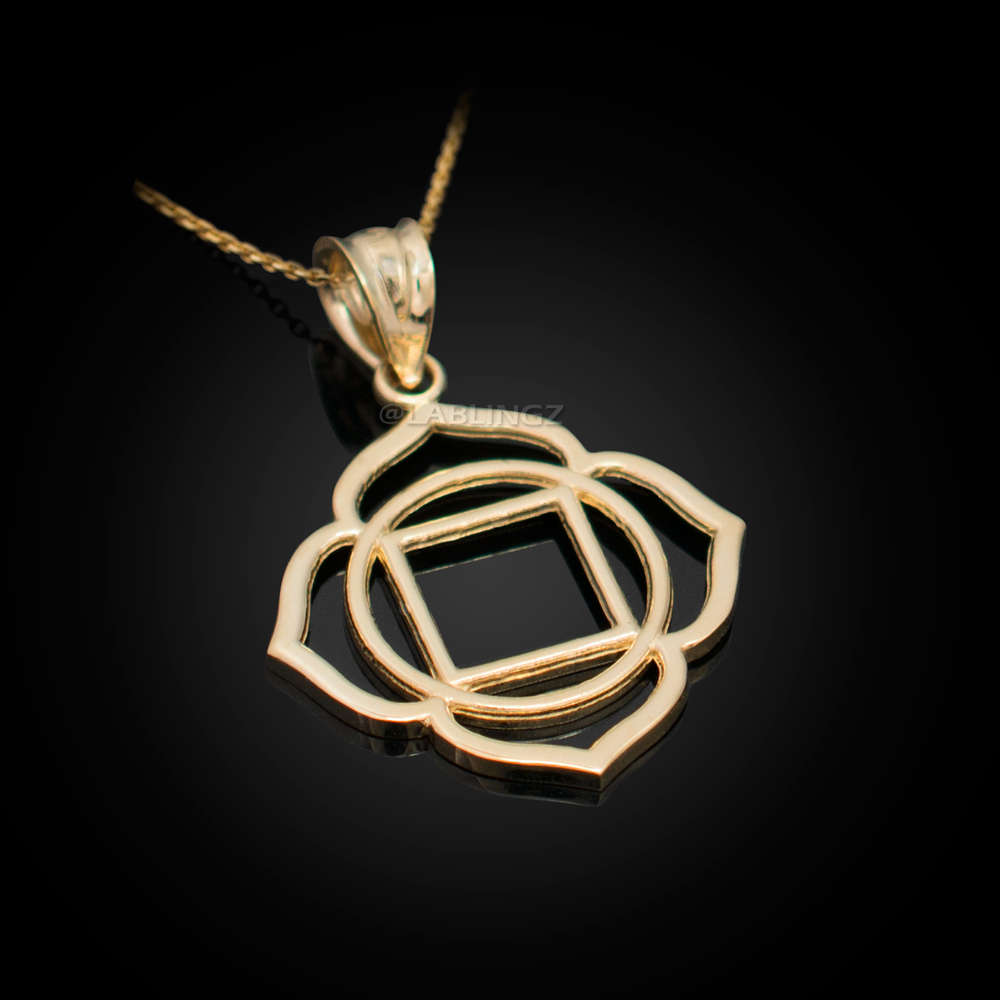 Gold Muladhara (Root chakra) Chakra Yoga Lotus Pendant Necklace (yellow, white, rose gold, 10k, 14k) Karma Blingz