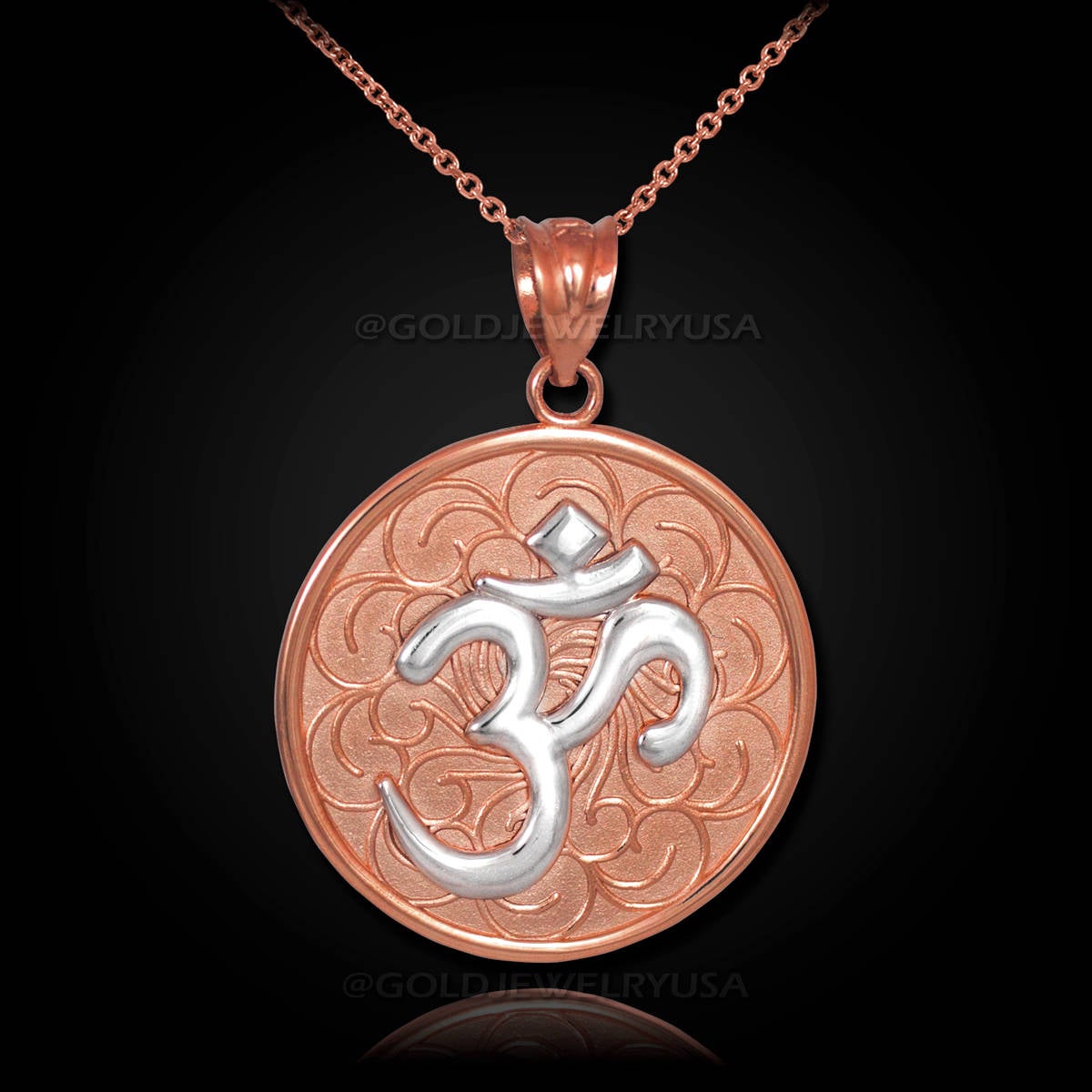 Gold Om (Aum) Yoga Medallion Pendant Necklace (yellow, white, rose gold) Karma Blingz