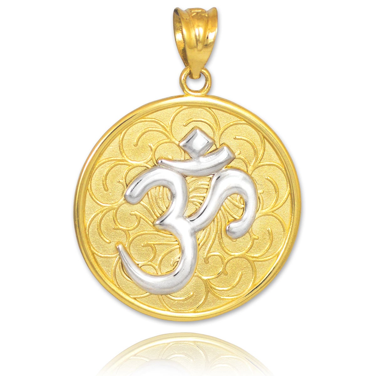 Gold Om (Aum) Yoga Medallion Pendant Necklace (yellow, white, rose gold) Karma Blingz