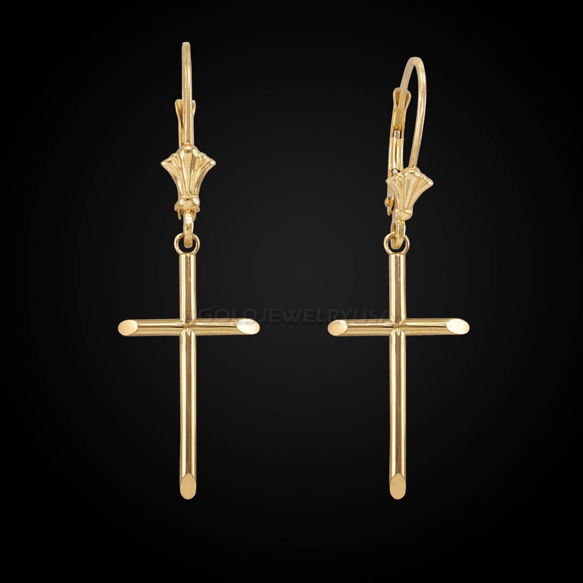14K Solid Gold Tube Cross Earrings (yellow, white, rose gold) Karma Blingz