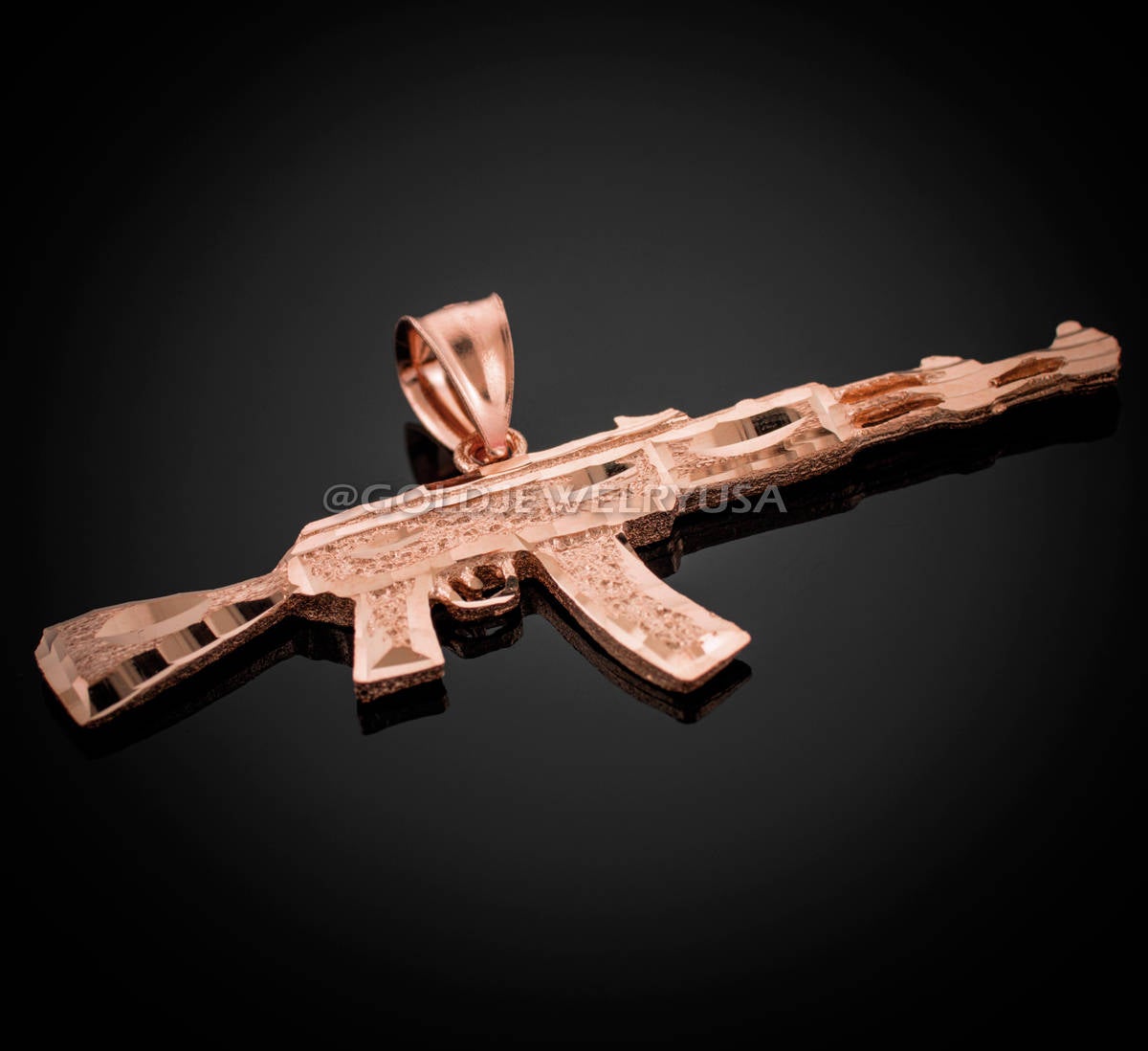 Solid Gold AK-47 Rifle Gun DC Pendant (yellow, white, rose gold, 10k, 14k) Karma Blingz