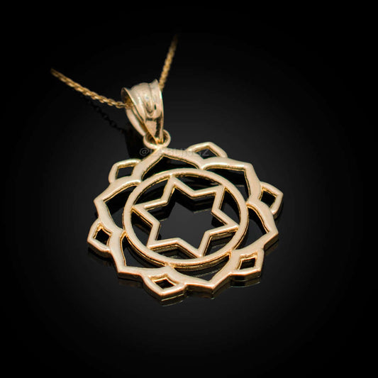 Gold Anahata (Love) Chakra Yoga Lotus Pendant Necklace (yellow, white, rose gold, 10k, 14k) Karma Blingz