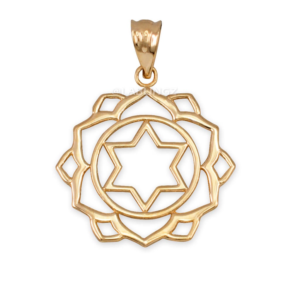 Gold Anahata (Love) Chakra Yoga Lotus Pendant Necklace (yellow, white, rose gold, 10k, 14k) Karma Blingz