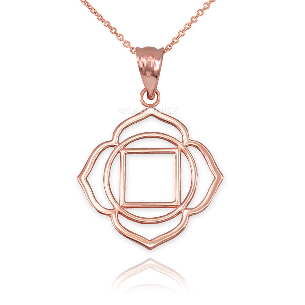 Gold Muladhara (Root chakra) Chakra Yoga Lotus Pendant Necklace (yellow, white, rose gold, 10k, 14k) Karma Blingz