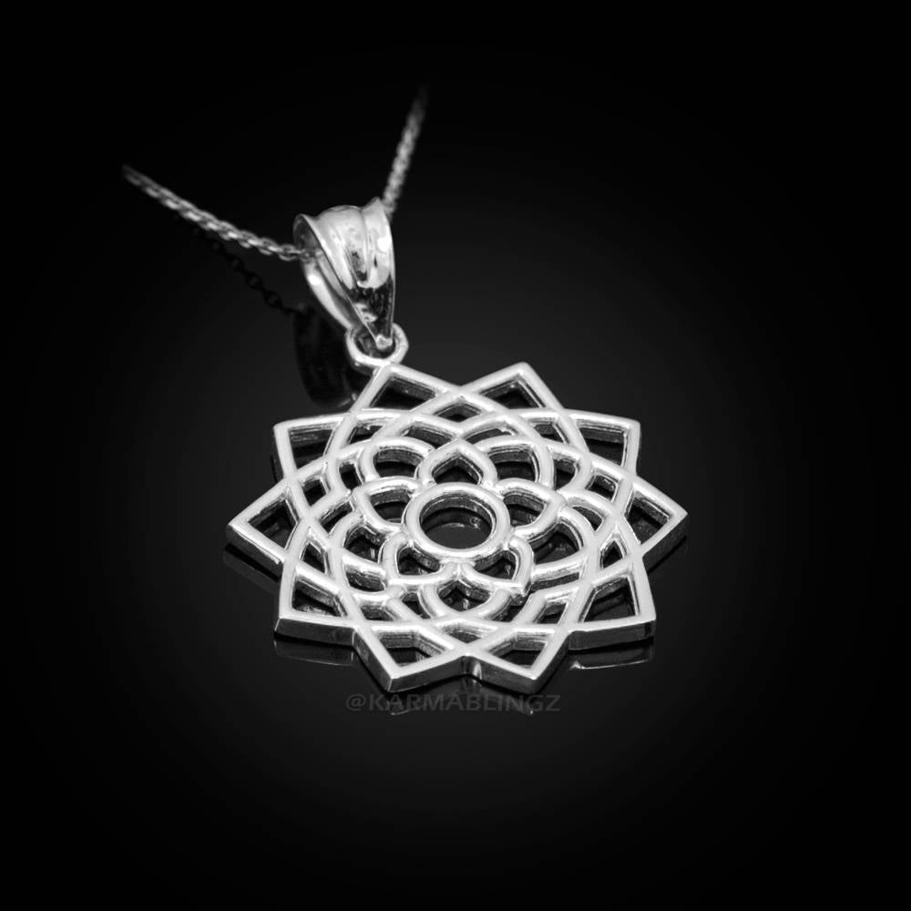 Sterling Silver Sahasrara (Unity) Chakra White Lotus Yoga Pendant Necklace Karma Blingz