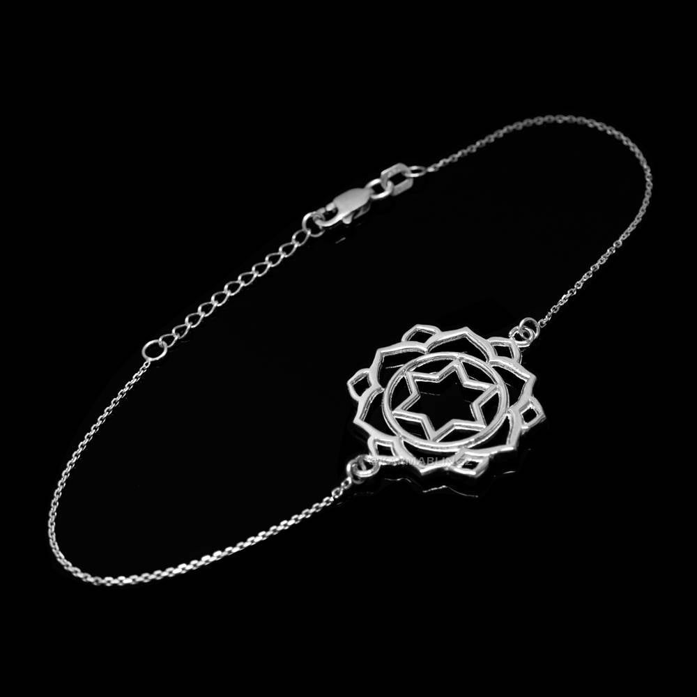 Sterling Silver Anahata (Love) Chakra White Lotus Yoga BraceletZB1513S Karma Blingz