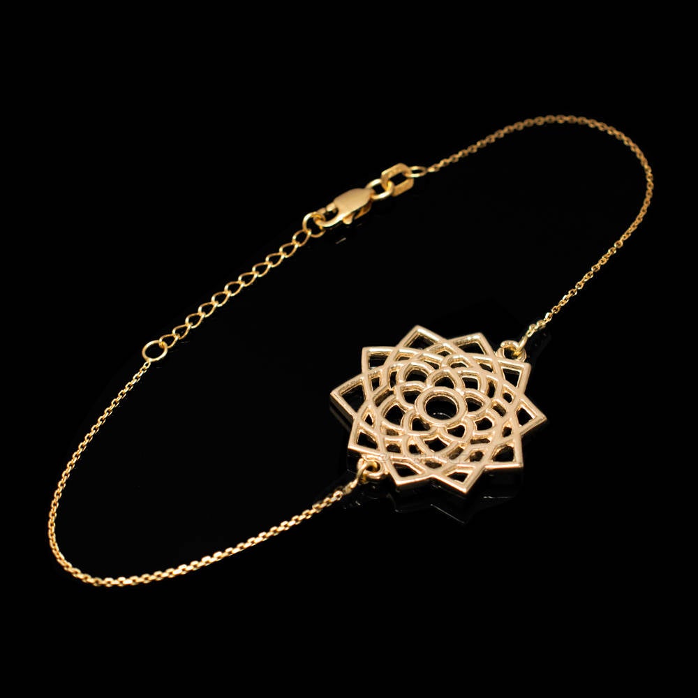 14K Gold Sahasrara (Unity) Chakra Yoga Lotus Bracelet (yellow, white, rose gold) Karma Blingz