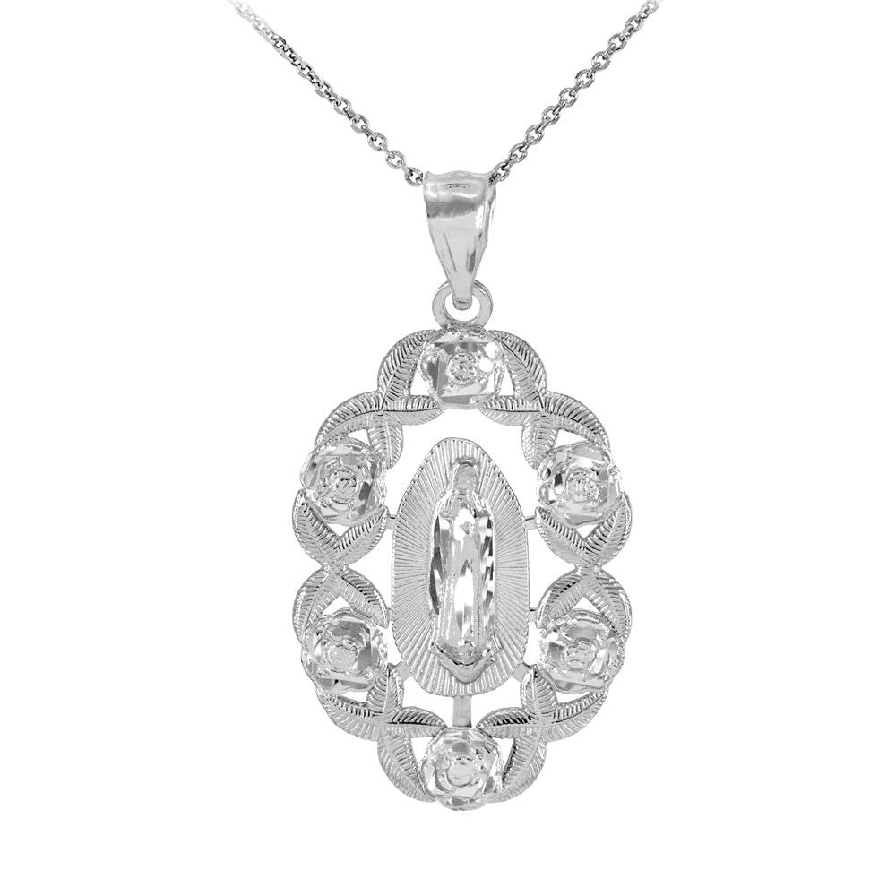Our Lady Guadalupe Gold Pendant Necklace (multi-tone gold, white gold, 10k, 14k) Karma Blingz