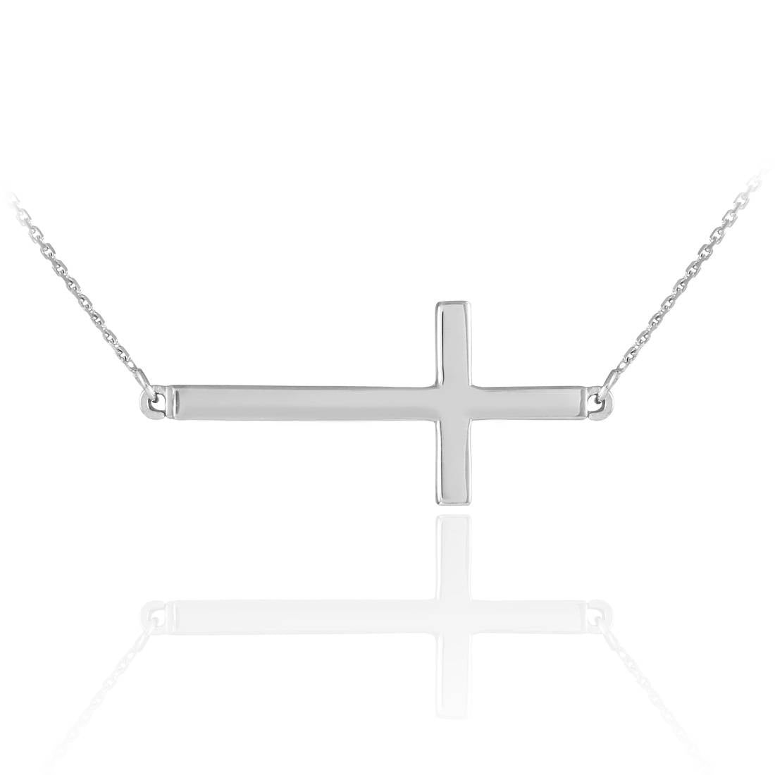 14K Solid Gold Sideways Cross Necklace (yellow, white, rose gold) Karma Blingz