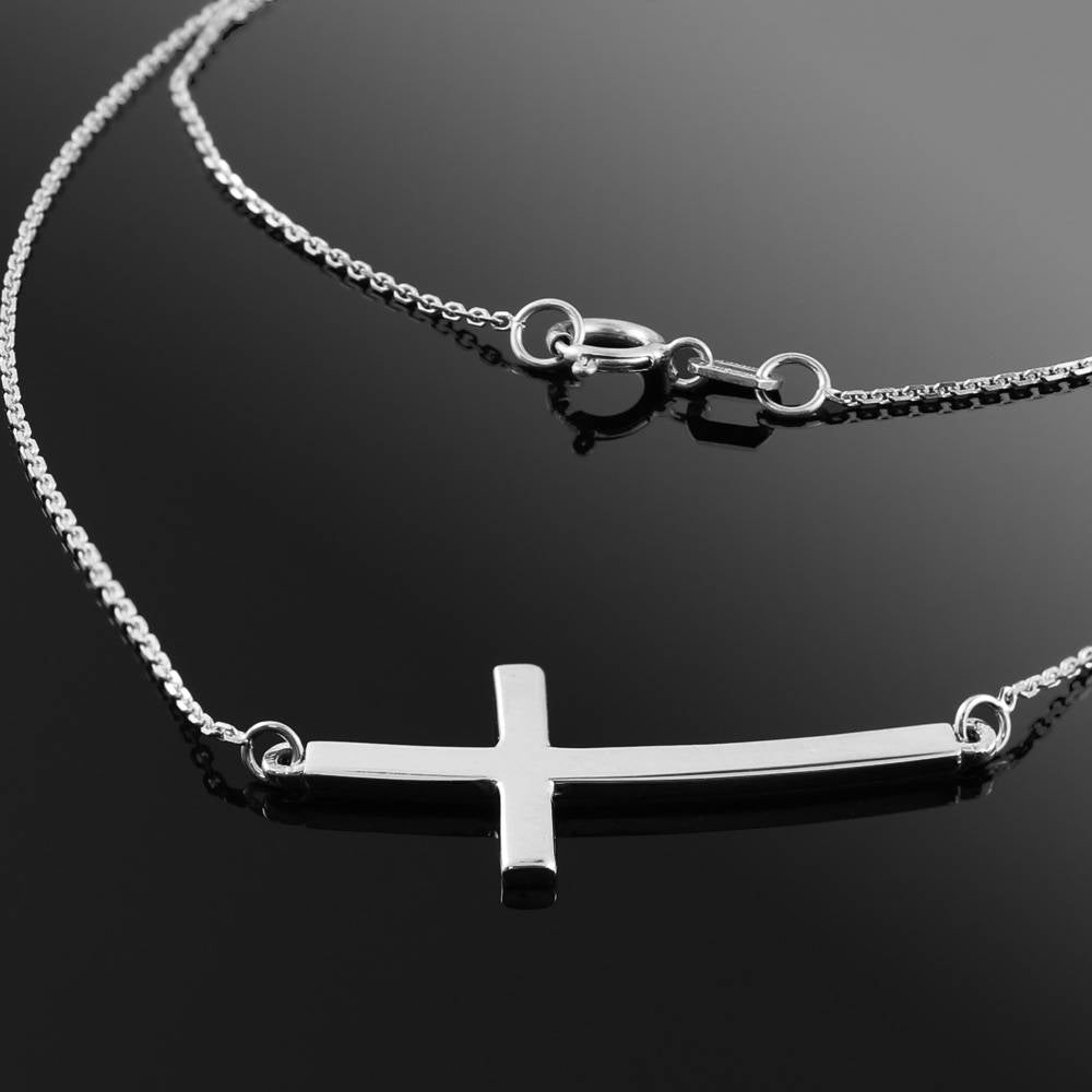 14K Solid Gold Sideways Curved Cross Necklace (yellow, white, rose gold) Karma Blingz