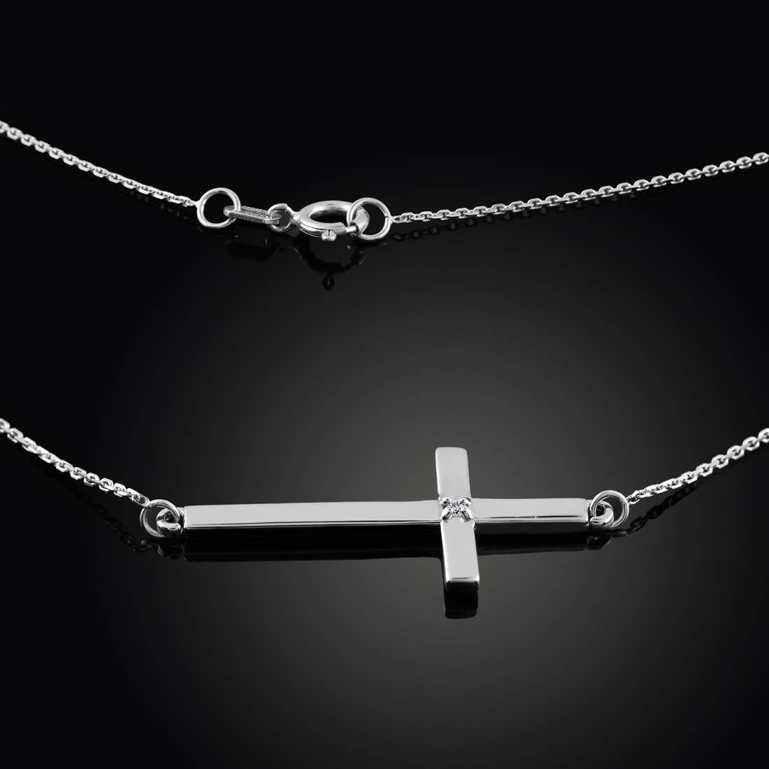 14K Solid Gold Diamond Sideways Cross Necklace (yellow, white, rose gold) Karma Blingz