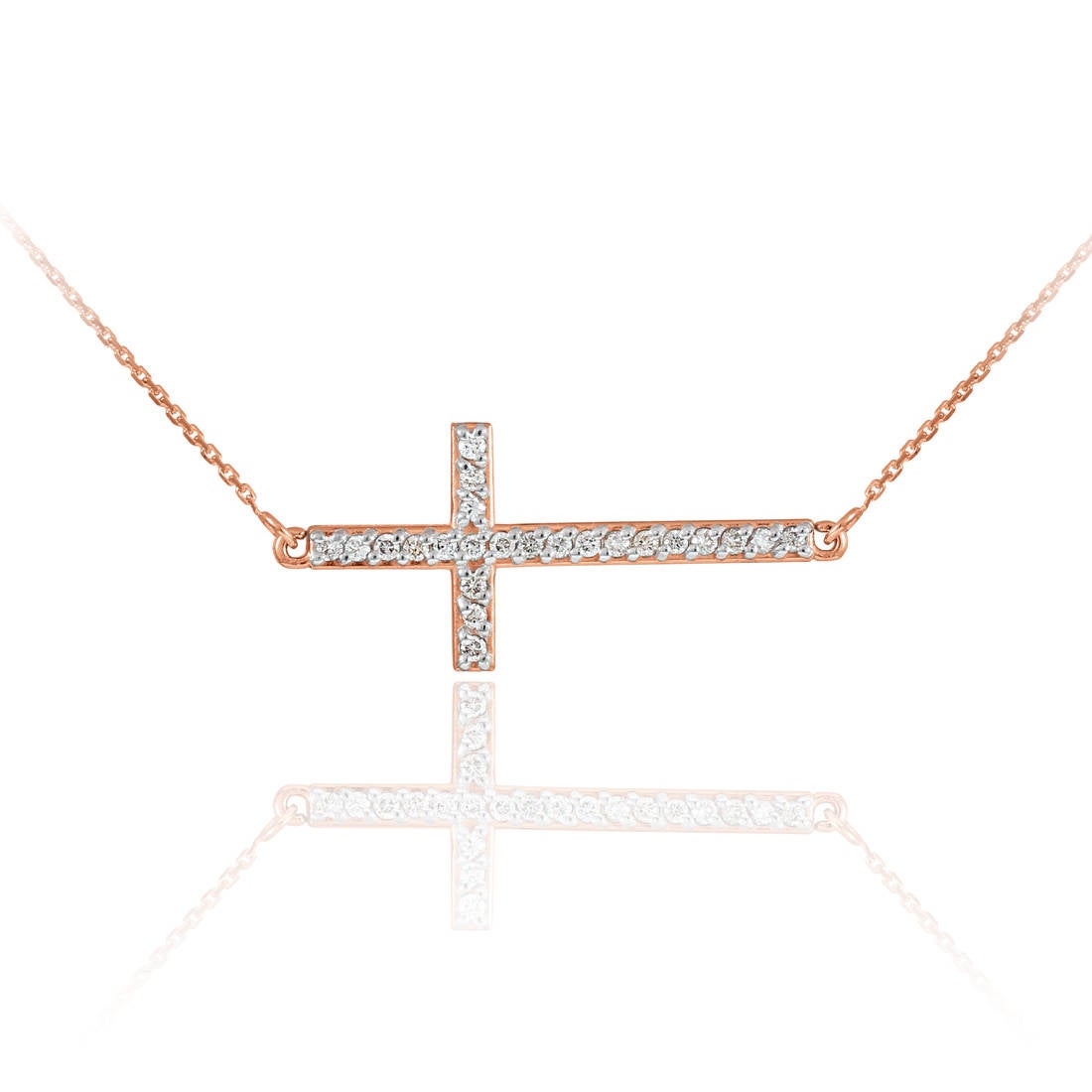 14K Gold Sideways Cross Diamond Necklace (yellow, white, rose gold) Karma Blingz
